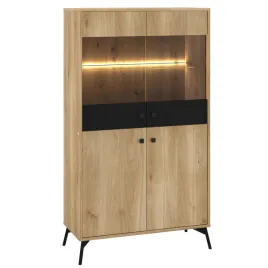 witryna-zamykana-stojaca-led-szafka-regal-do-salonu-dab-czarny-90cm-fjord