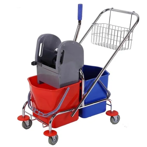 Wózek dwuwiaderkowy 2 x 15L z wyciskarką i koszykiem FPP H0213