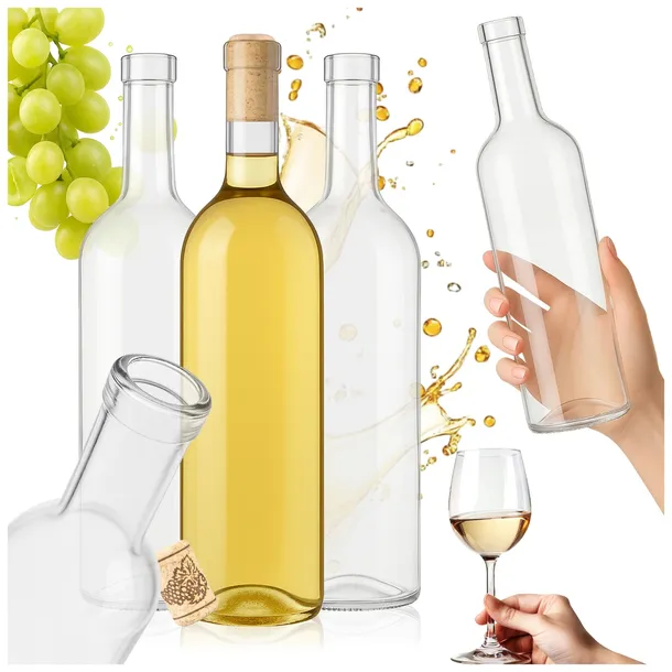 10x Butelki DO WINA z KORKAMI Bordeaux 750 ml przeźroczysta butelka na wino