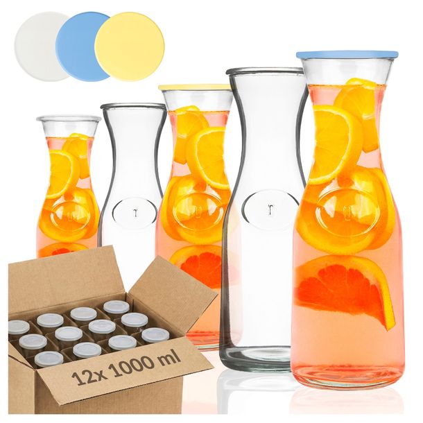 12x Szklana karafka na wodę 1000 ml z ZATYCZKAMI grube szkło, wysoka jakość