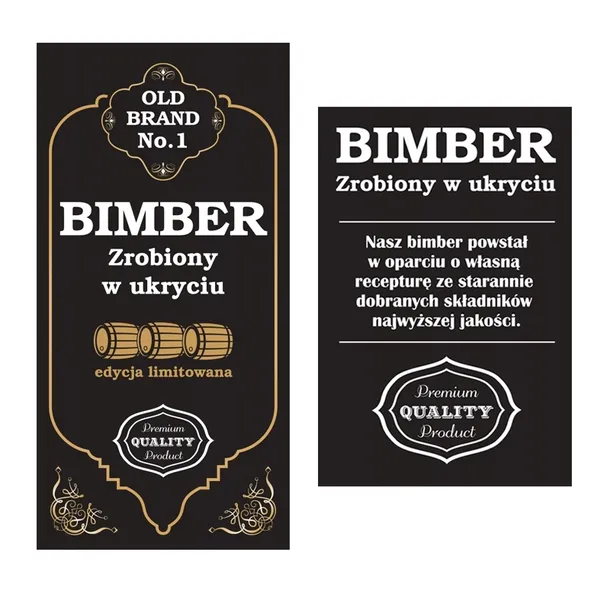 50x Naklejki etykiety na wódkę BIMBER na przód i tył butelki