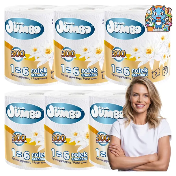 Ręcznik Papierowy Kuchenny Słonik Jumbo 2 Warstwowy 6 sztuk x 300 Listków
