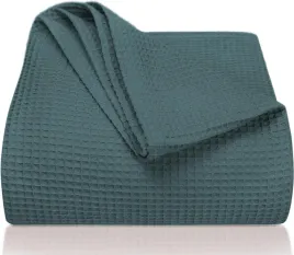 narzuta-180-x-220-cm-bawelny-o-strukturze-waflowej-niebieska
