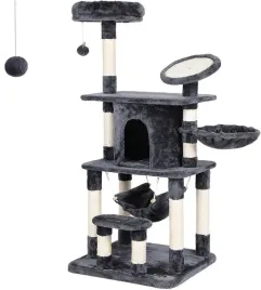 drapak-dla-kota-145-cm-z-hamakiem-jaskinia-i-platformami-szary-bezowy