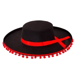 kapelusz-hiszpanski-flamenco-sombrero-hiszpana-czarny-z-pomponami