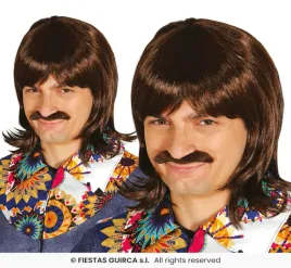 peruka-brazowa-z-wasem-lata-60-70-wlosy-hipis