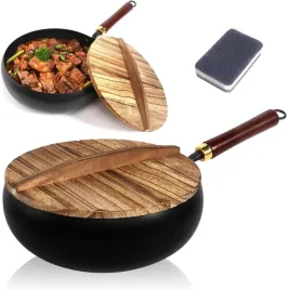 patelnia-zelazna-japonska-28-cm-recznie-kuta-z-drewniana-pokrywka