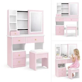 toaletka-kosmetyczna-led-z-lustrem-taboret-rozowa-toaletka-do-makijazu