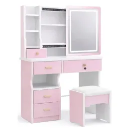 toaletka-do-makijazu-led-z-lustrem-rozowa-kobiety-kosmetyczka-taboret