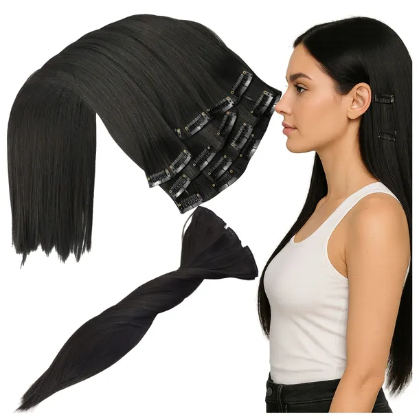 DOCZEPIANE WŁOSY Clip In Jak Naturalne Dopinki Proste Długie 6 Taśm 60 cm