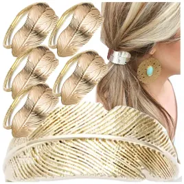 5x-gumka-do-wlosow-metalowa-ozdobna-zlota-lisc-listek-dla-kobiet-gumki-gold