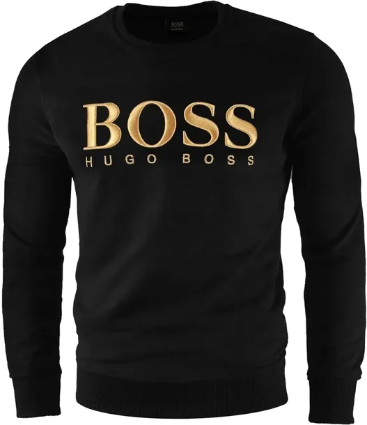 HUGO BOSS BLUZA MĘSKA CZARNA HAFT ORGANIC COTTON GOLD NA PREZENT / XXL