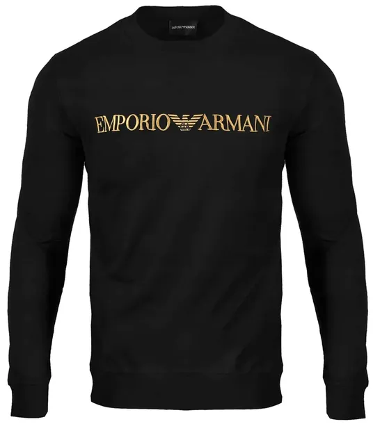 EMPORIO ARMANI BLUZA MĘSKA CZARNA HAFT ORGANIC COTTON GOLD NA PREZENT / L