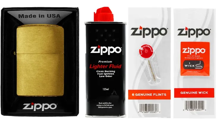 ZESTAW ZIPPO ZAPALNICZKA BRASS BRUSHED BENZYNA KAMIENIE KNOT Akcesoria