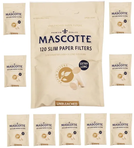 Filtry do papierosów MASCOTTE SLIM ORGANIC UNBLEACHED 6mm 120szt x 10