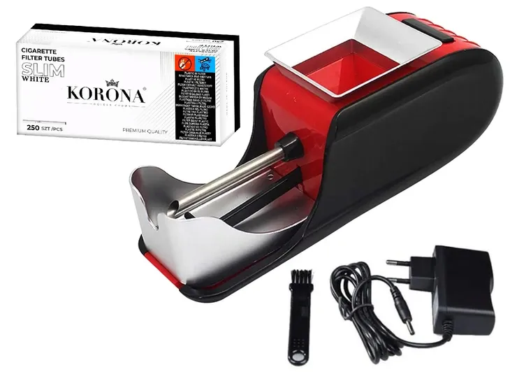 Maszynka nabijarka elektryczna +Gilzy KORONA SLIM WHITE 250szt X 10