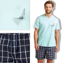 key-pizama-meska-krotki-rekaw-spodnie-tkaninowe-mns218-niebieski-xxl