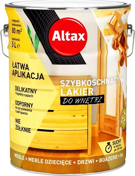 ALTAX SZYBKOSCHNĄCY LAKIER AKRYLOWY DO WNĘTRZ 5L BEZBARWNY POŁYSK