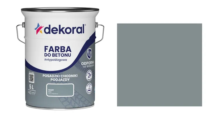 DEKORAL AKRYLIT B - ANTYPOŚLIZGOWA FARBA DO BETONU 5L - SZARY MAT