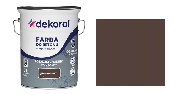 DEKORAL AKRYLIT B - ANTYPOŚLIZGOWA FARBA DO BETONU 5L BRĄZOWY MAHONIOWY MAT