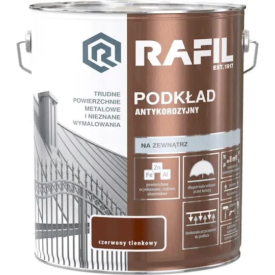 RAFIL PODKŁAD ANTYKOROZYJNY 10L - CZERWONY TLENKOWY RAL3009 GRUNT DO METALU