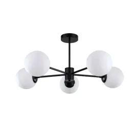 lampa-sufitowa-wiszaca-klasyczna-roma-czarna-biale-mleczne-klosze-5xe14