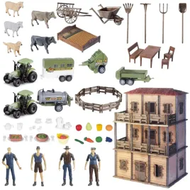 duzy-zestaw-farma-dwa-traktory-rolnicy-gospodyni-zwierzeta-domek-rolnika