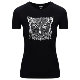 koszulka-damska-t-shirt-ze-zwierzecym-nadrukiem-szkic-glowy-sowy-m