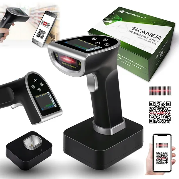 Bezprzewodowy skaner Bluetooth czytnik kodów kreskowych QR 1D 2D z bazą