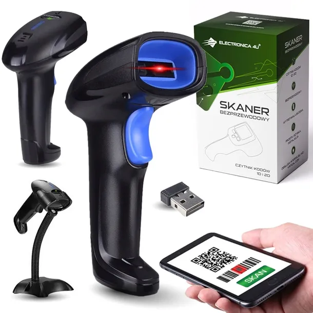 Bezprzewodowy skaner magazynowy czytnik kodów kreskowych QR 1D 2D Bluetooth