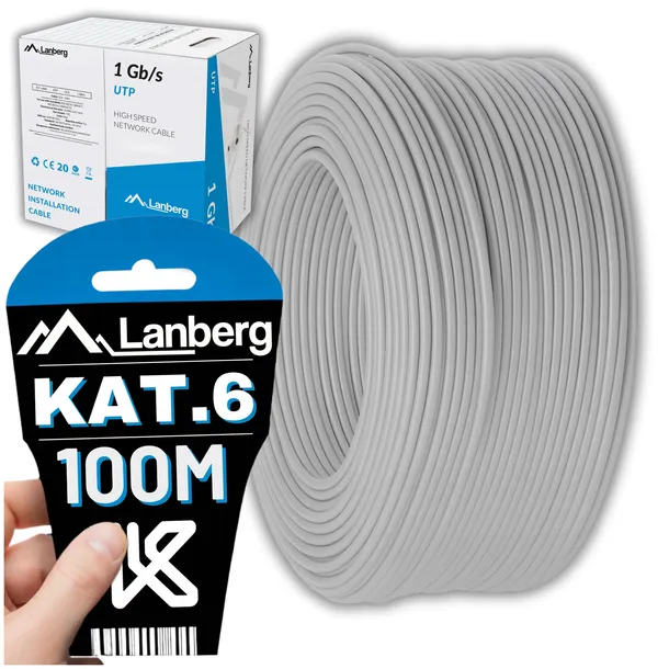 KABEL SIECIOWY PRZEWÓD LAN SKRĘTKA RJ45 UTP KAT.6 CAT.6 100M SZYBKI LANBERG