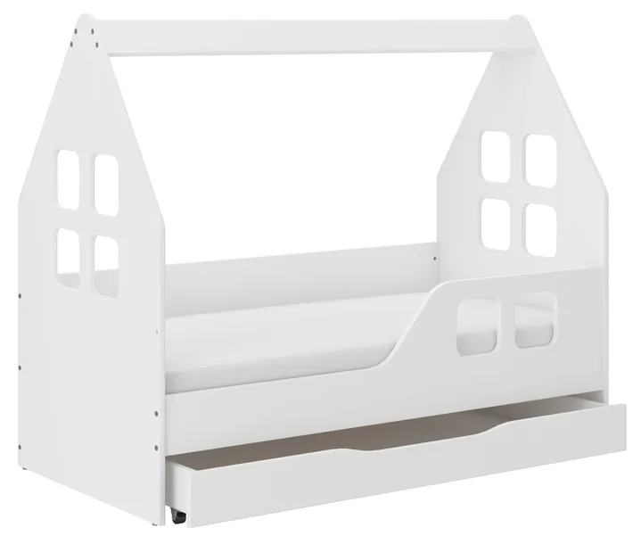 Łóżko dziecięce DOMEK z SZUFLADĄ 140x70 + materac Białe Lub Sonoma
