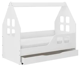 lozko-dzieciece-domek-z-szuflada-140x70-materac-biale-lub-sonoma