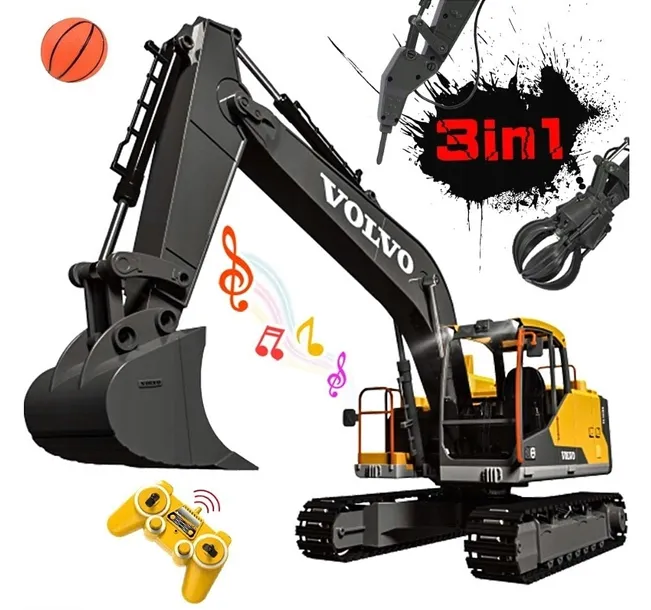 DUŻA KOPARKA ZDALNIE ZDALNIE STEROWANA RC VOLVO XL + CHWYTAK + MŁOT 3w1