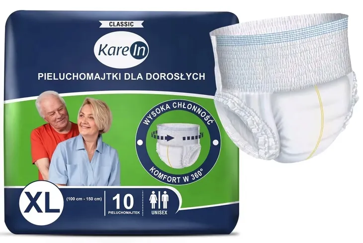 Majtki chłonne pieluchomajtki dla dorosłych pampersy KAREIN CLASSIC XL 10sz
