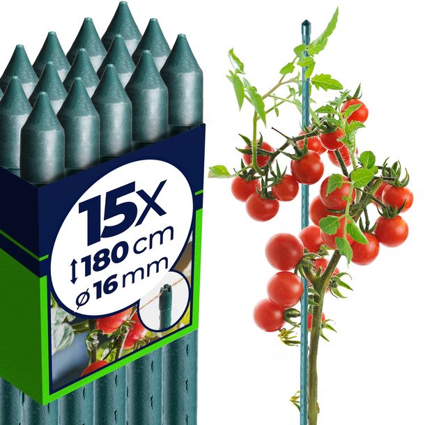 15 SZT. TYCZKI DO POMIDORÓW 180cm PODPORA ROŚLIN PALIK POWLEKANA STAL 16 mm