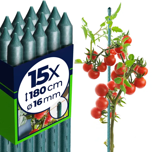 15 SZT. TYCZKI DO POMIDORÓW 180cm PODPORA ROŚLIN PALIK POWLEKANA STAL 16 mm