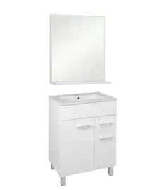 Zdjęcie produktu Zestaw Łazienkowy 60cm Biały Szafka z Umywalką 2 Drzwi 1 Szuflada Laura