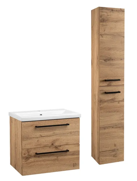 Zestaw do Łazienki 60cm Szafka z Umywalką Słupek Wysoki Dąb Wotan Aster