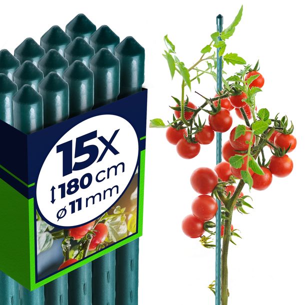 15 SZT TYCZKI DO POMIDORÓW 180 cm PODPORA ROŚLIN PALIK POWLEKANA STAL 11 mm
