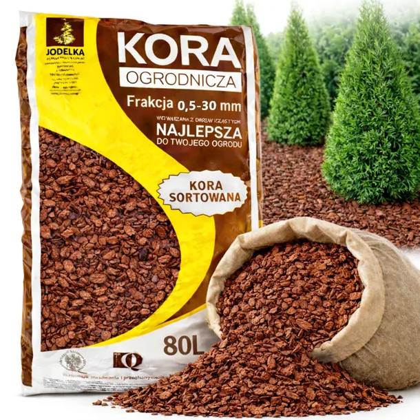Kora Sosnowa 80L ŚREDNIA 0,5-30mm SORTOWANA Ściółka Przesiewana Tuje Krzewy