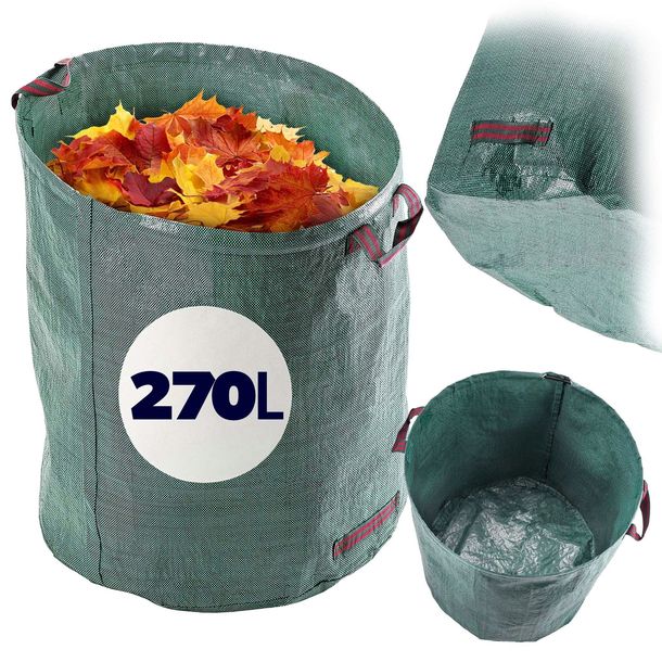 WOREK NA LIŚCIE OGRODOWY KOSZ ODPADY TRAWĘ SKŁADANY MOCNY Z UCHWYTAMI 270 L