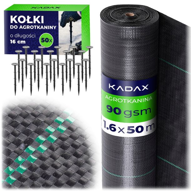 AGROTKANINA 90g 1,6x50m PREMIUM UV3% Agrowłóknina czarna gruba mata +KOŁKI