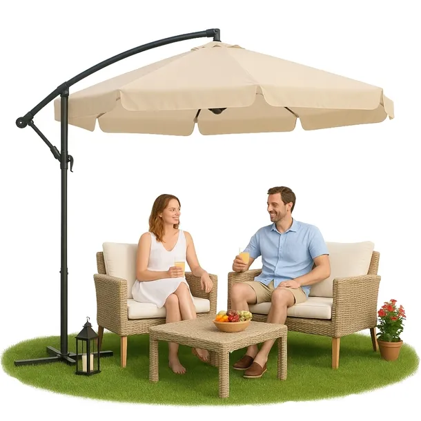 PARASOL OGRODOWY DUŻY SKŁADANY Z WYSIĘGNIKIEM 350CM Z FALBANĄ 8 SEGMENTOWY