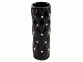 czarny-wazon-na-kwiaty-ceramiczny-pikowany-glamour-krysztalki-wysoki