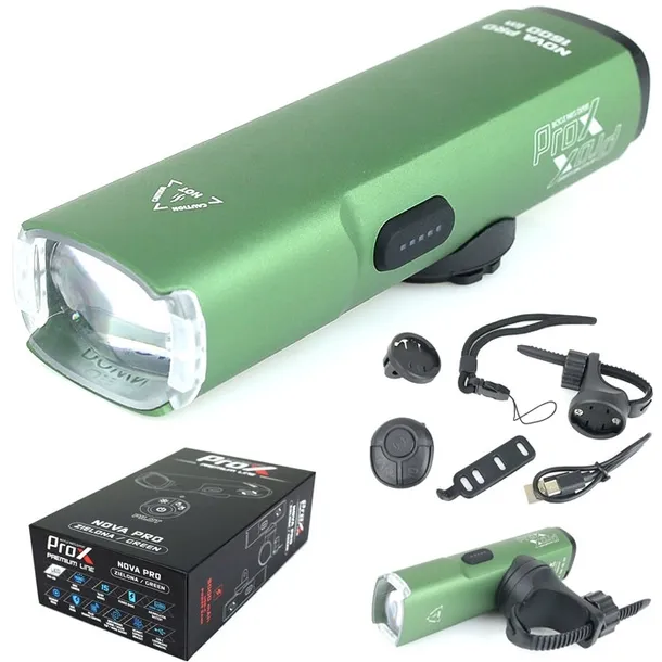 LAMPA PRZÓD PROX NOVA PRO 1600Lm, ZIELONA 5000mAh, SAFE, MEMORY MODE, USB-C