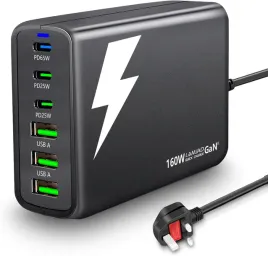 ladowarka-160w-gan-6-portowa-3usb-c-3usb-a-pd-qc-3-0-kompaktowa