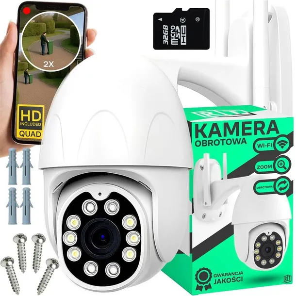 OBROTOWA KAMERA ZEWNĘTRZNA ZOOM 4X WIFI IP 2MPx + KARTA SD 32GB APLIKACJA