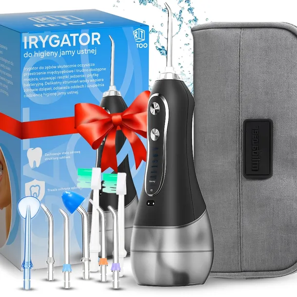 IRYGATOR DO ZĘBÓW 5 TRYBÓW 8 KOŃCÓWEK BEZPRZEWODOWY DENTYSTYCZNY 300ML ETUI