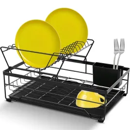 suszarka-do-naczyn-dwupoziomowa-ociekacz-z-tacka-stojaca-duza-czarna-koszyk